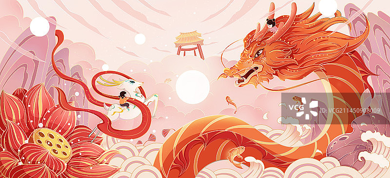 中国风国朝龙年创意插画图片素材
