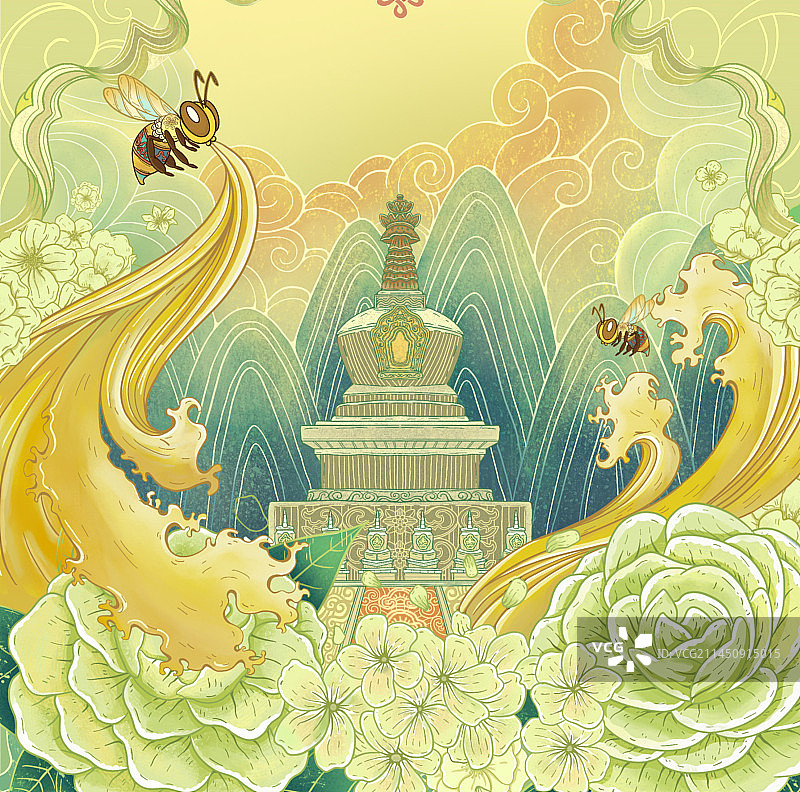 蜂蜜|国潮插画包装设计图片素材