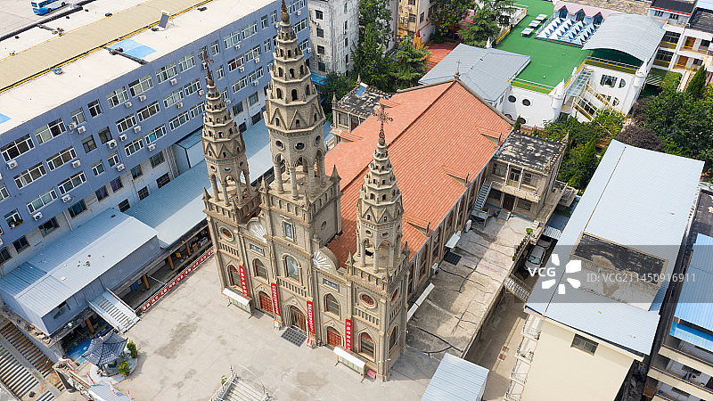 运城天主教堂航拍图片素材