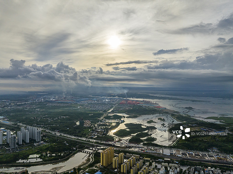 广西防城港城市风光航拍图片素材