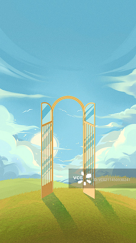 草原大天空风景插画图片素材