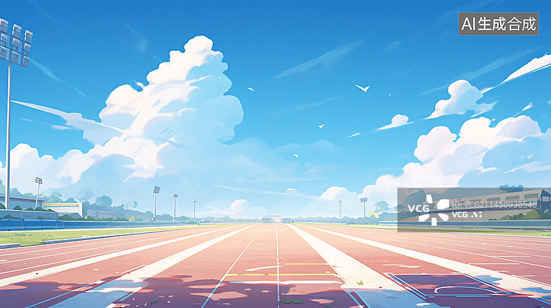 【AI数字艺术】开学季，学校操场跑道场景插画图片素材