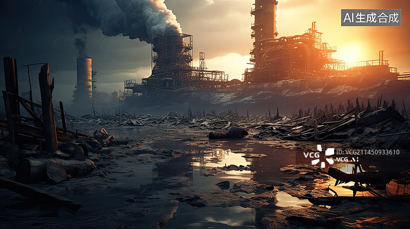 【AI数字艺术】核战争后的世界,核污染，核废水背景图片素材