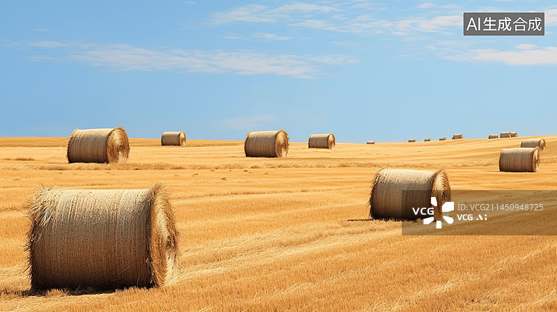 【AI数字艺术】小清新风格秋天田野麦田丰收插画图片素材