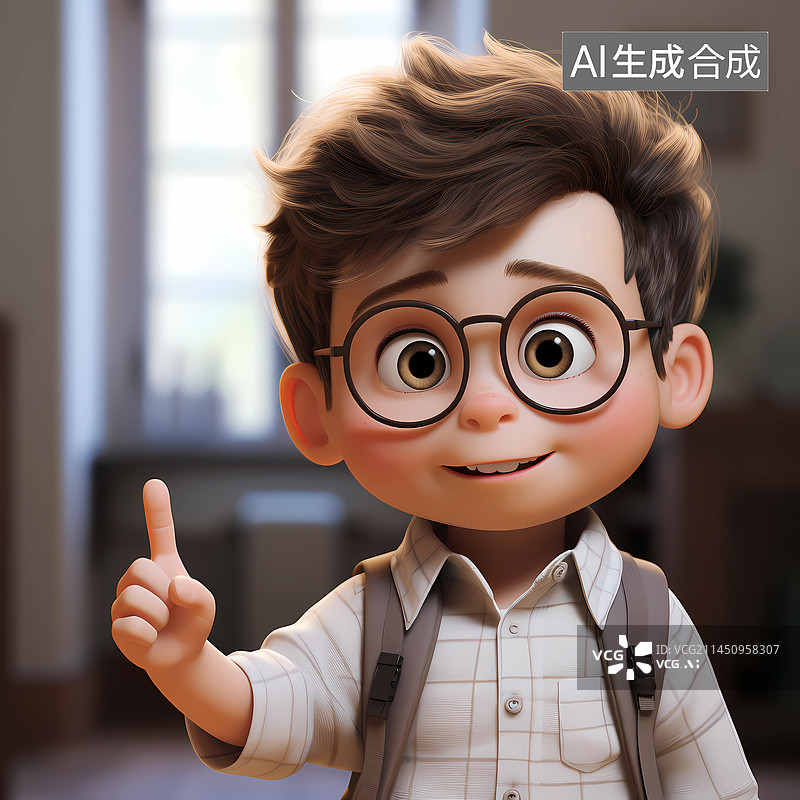 【AI数字艺术】三维卡通男孩挥动手指插画图片素材