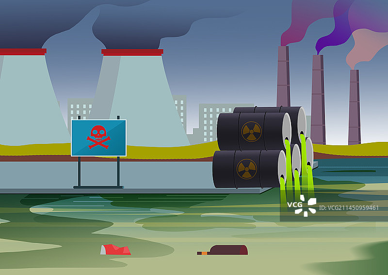 核泄漏核污染污水废水排放破坏环境生态身体健康危机病毒插画图片素材