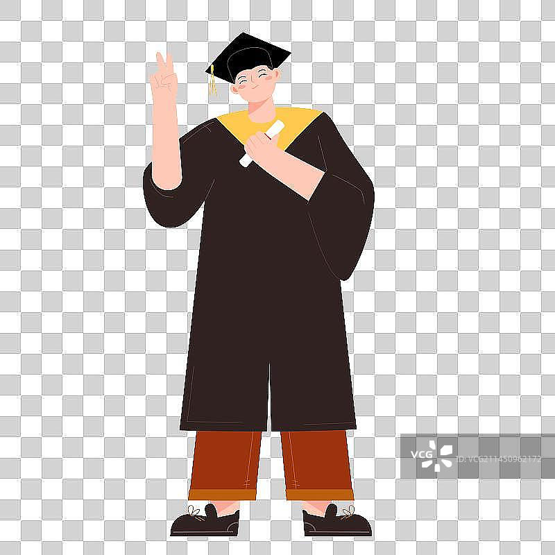穿着毕业礼服庆祝毕业的男孩矢量人物插画元素图片素材