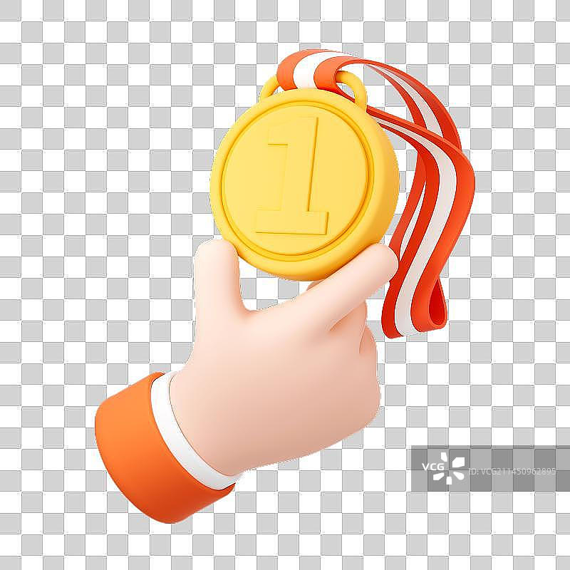 3D可爱卡通手拿奖牌图片素材
