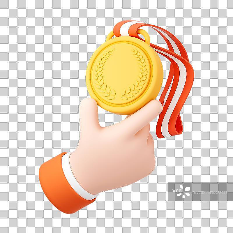 3D可爱卡通手拿奖牌图片素材