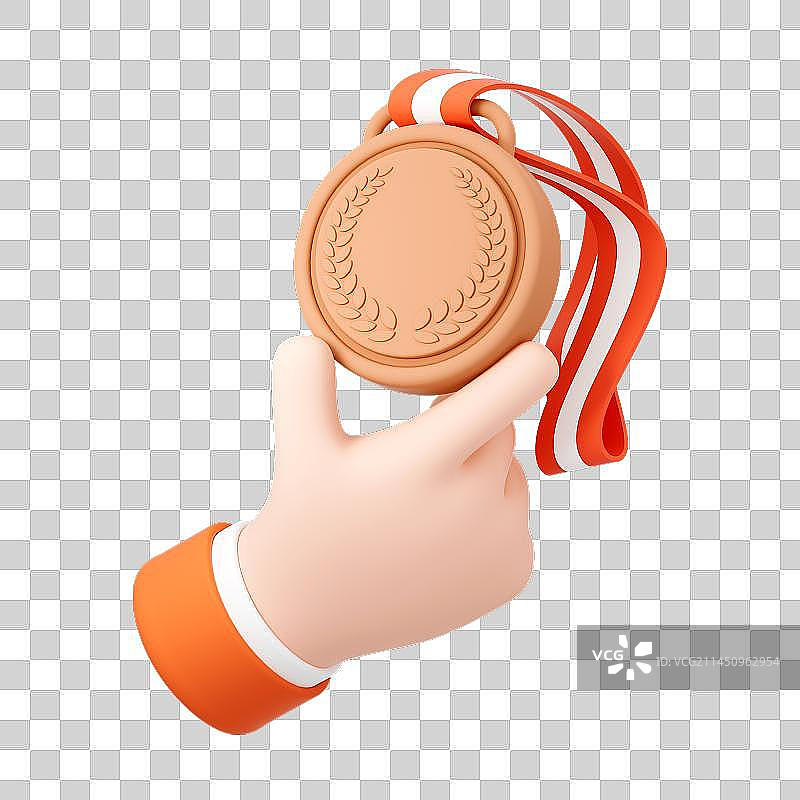 3D可爱卡通手拿奖牌图片素材