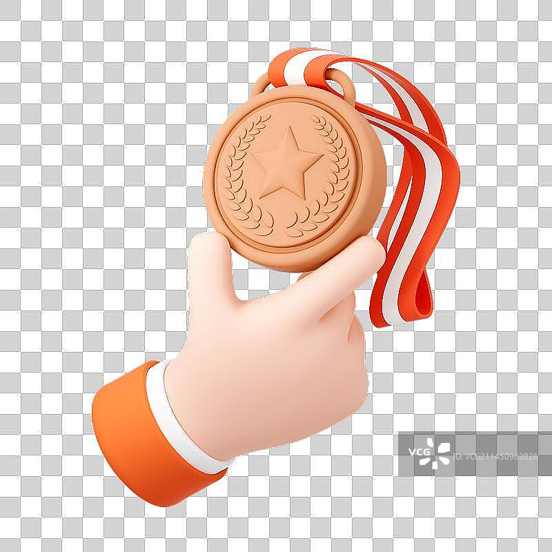 3D可爱卡通手拿奖牌图片素材