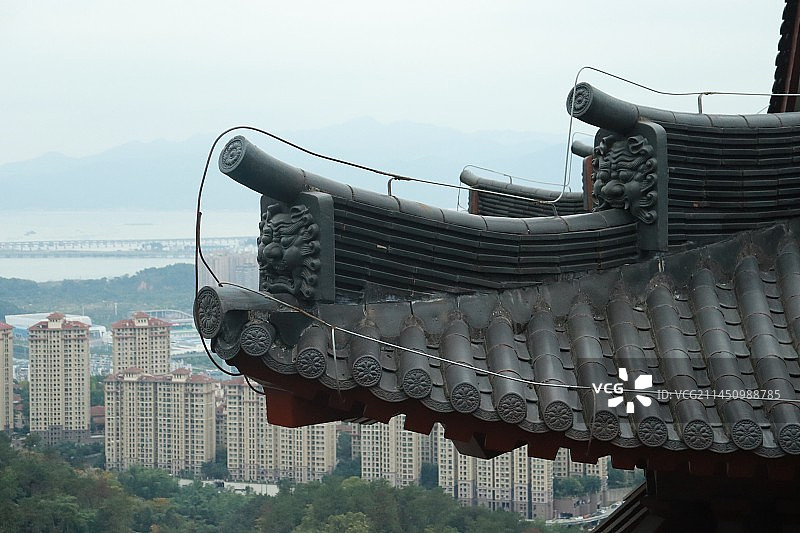 福建福州镜台山、烟霞阁、天王寺、金光禅寺、山脚下署前路街景以及俯拍视角下的宁德市区景观图片素材