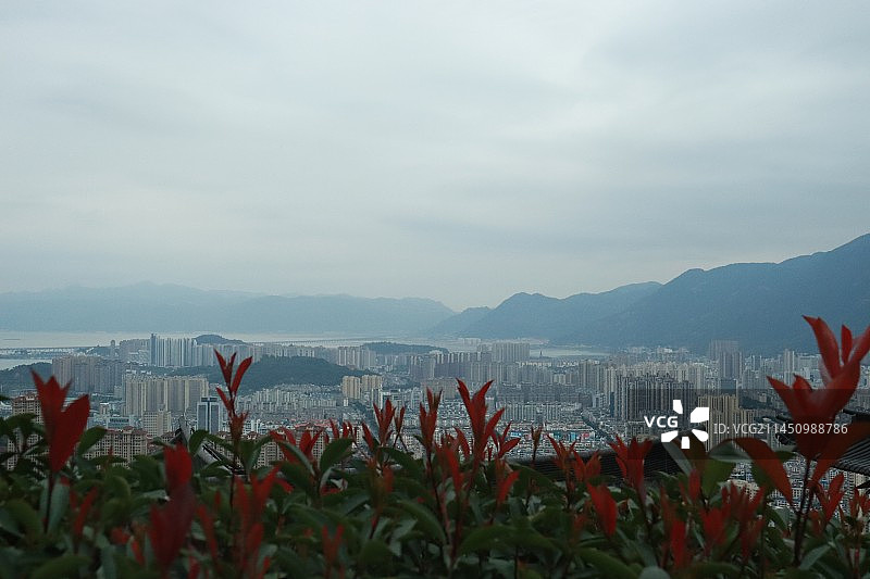 福建福州镜台山、烟霞阁、天王寺、金光禅寺、山脚下署前路街景以及俯拍视角下的宁德市区景观图片素材