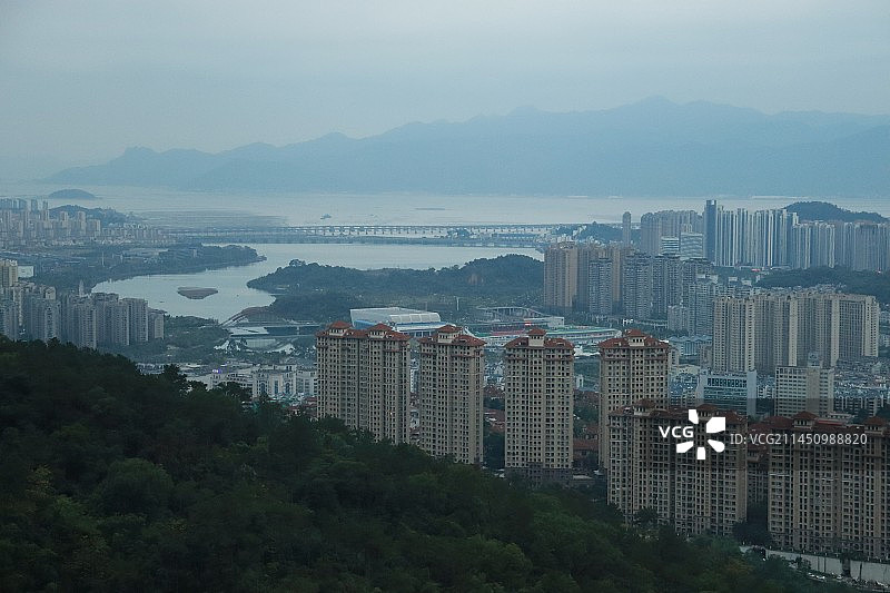 福建福州镜台山、烟霞阁、天王寺、金光禅寺、山脚下署前路街景以及俯拍视角下的宁德市区景观图片素材