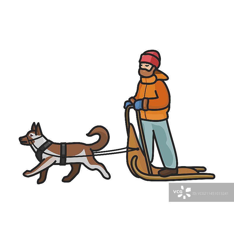 雪橇犬图标，彩色孤立设计图片素材