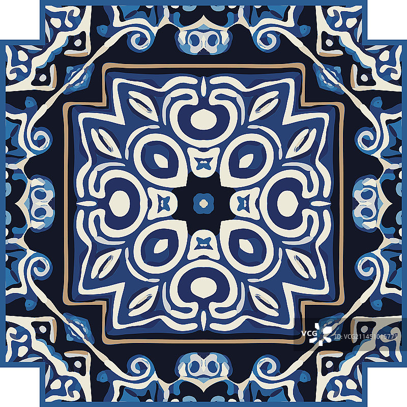 复古蓝色彩绘瓷砖背景图片素材