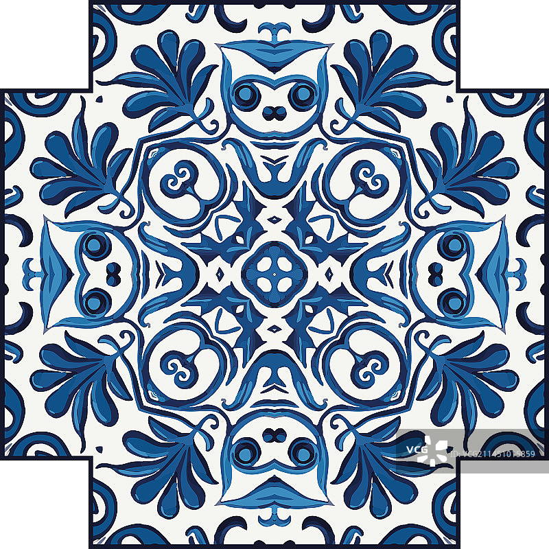 复古蓝色彩绘瓷砖背景图片素材