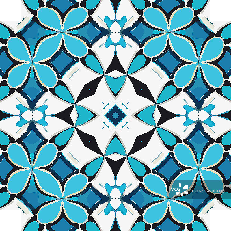 复古蓝色彩绘瓷砖背景图片素材