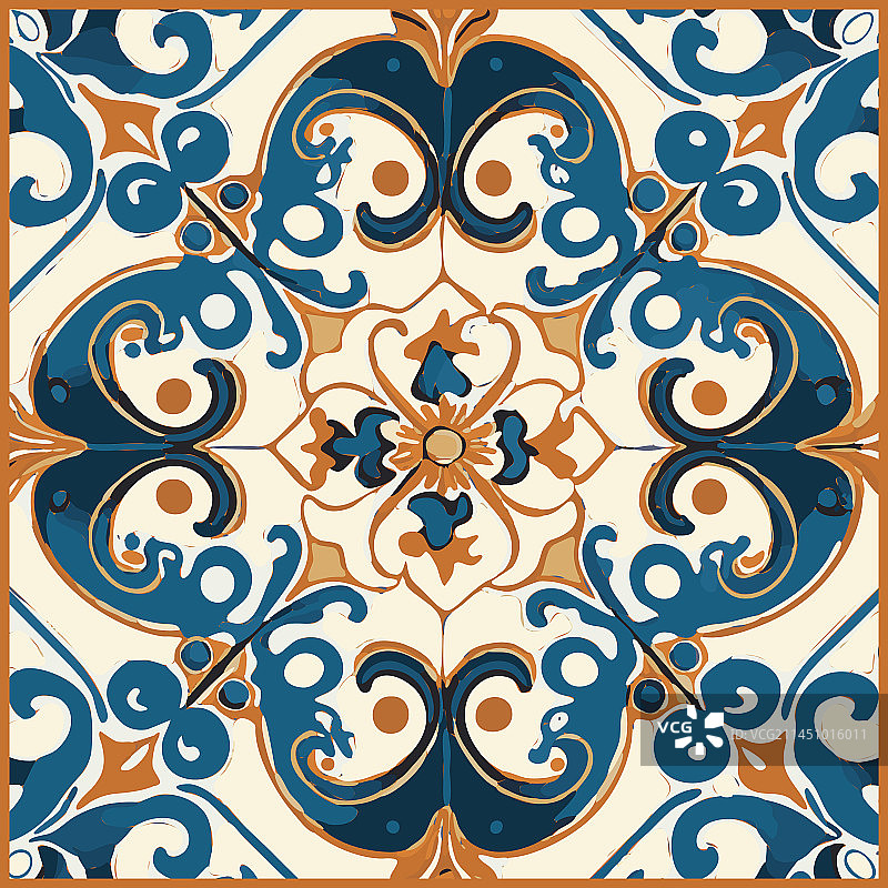 复古蓝色彩绘瓷砖背景图片素材