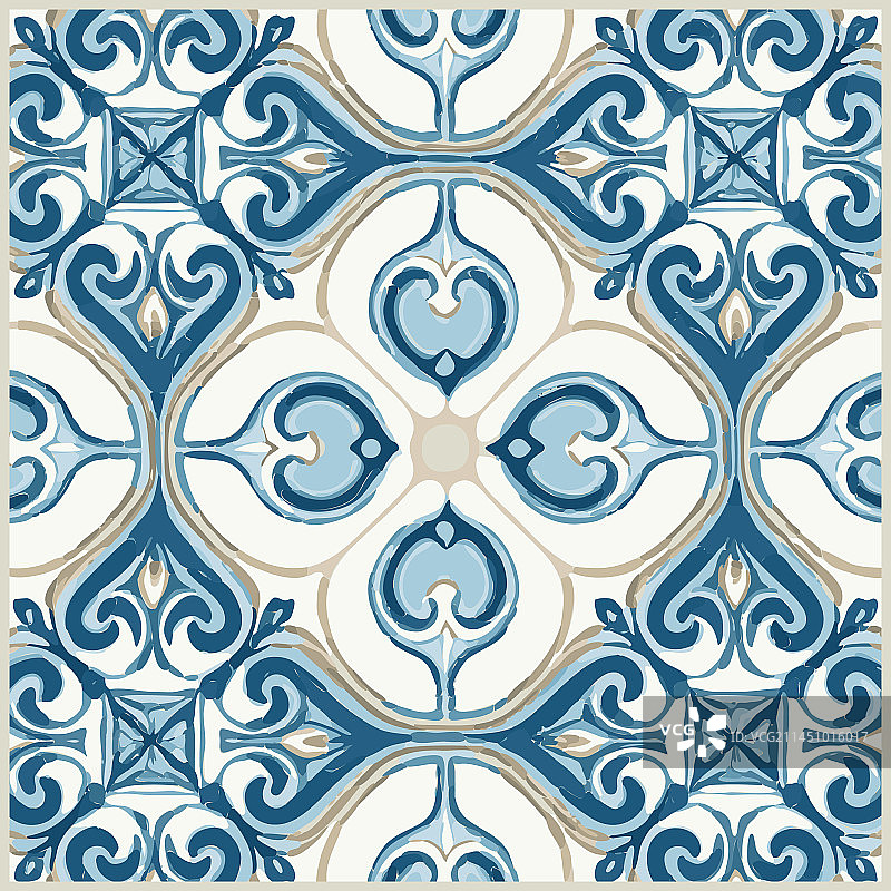 复古蓝色彩绘瓷砖背景图片素材