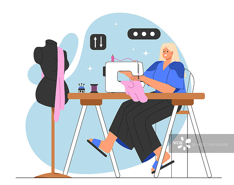 使用缝纫机的时装设计师图片素材