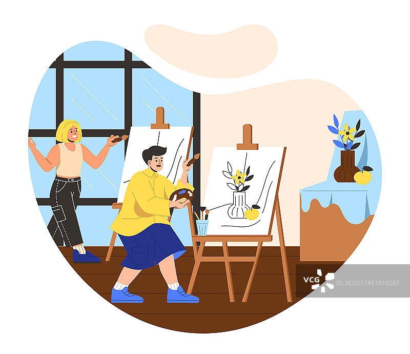 孩子们在工作室里学习绘画图片素材