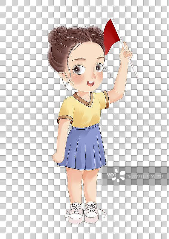 小学生拿旗子形象图片素材