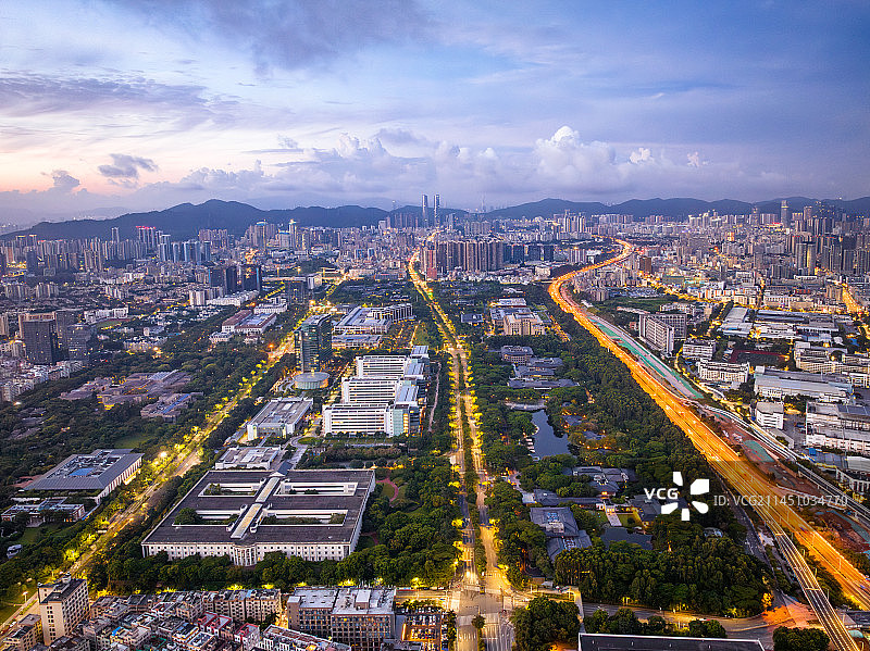 深圳龙岗华为坂田基地夜景航拍图片素材