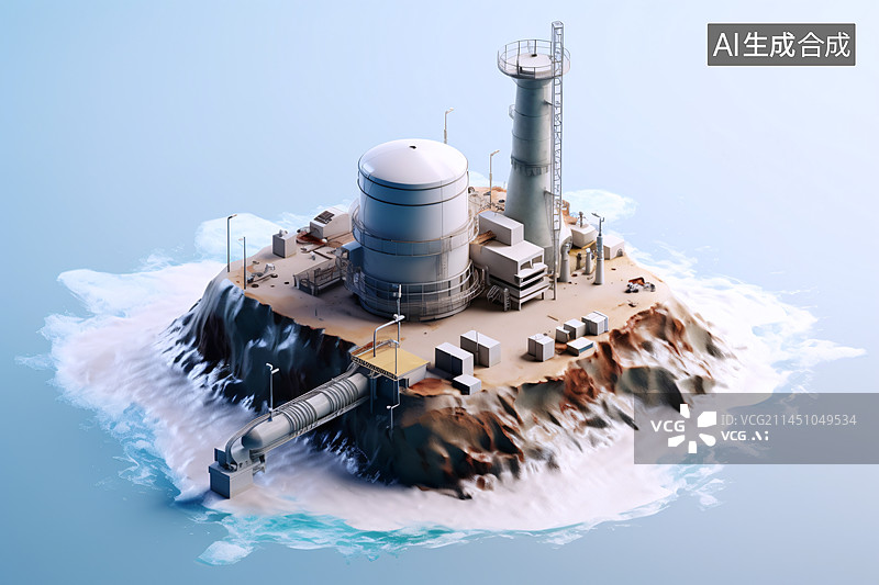 【AI数字艺术】核电站核能的3D图标图片素材
