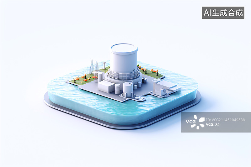 【AI数字艺术】核电站核能的3D图标图片素材