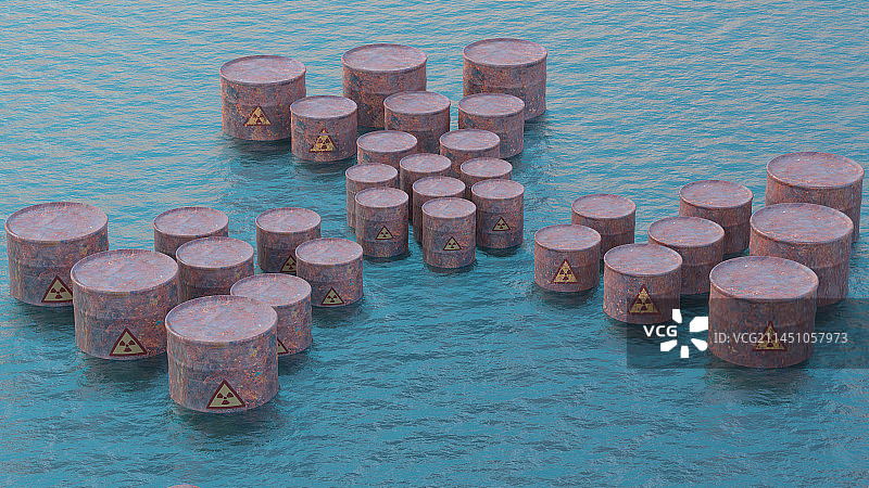 海洋上漂浮的核废料桶图片素材