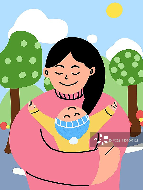 母亲节妈妈抱着婴儿插画图片素材