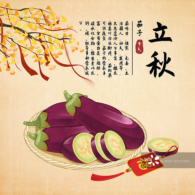 二十四节气立秋美食茄子插画模板海报图片素材