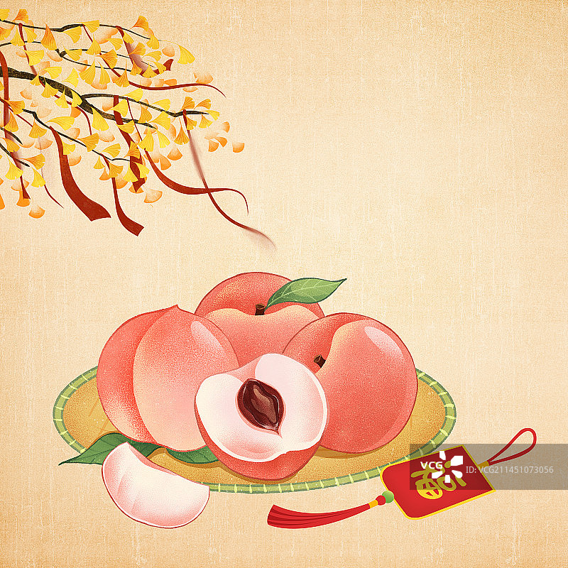 二十四节气立秋美食水果桃子插画图片素材