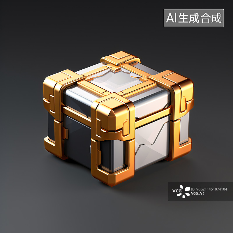 【AI数字艺术】黑金色的宝箱盒子3D图标图片素材