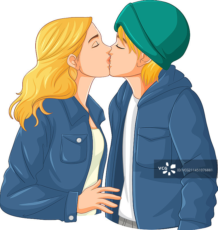 接吻的青年情侣卡通图片素材