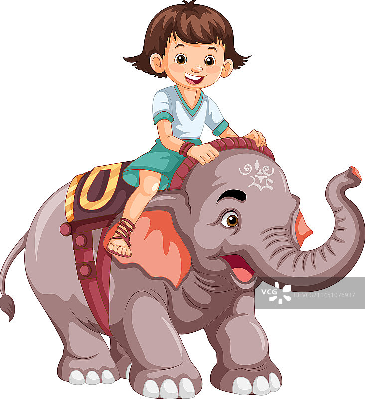 快乐女孩骑卡通风格的大象图片素材