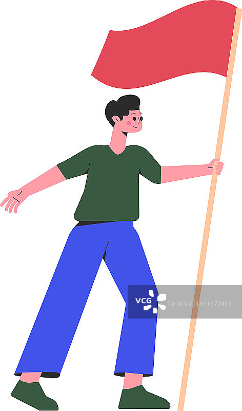 男人执旗引领图片素材