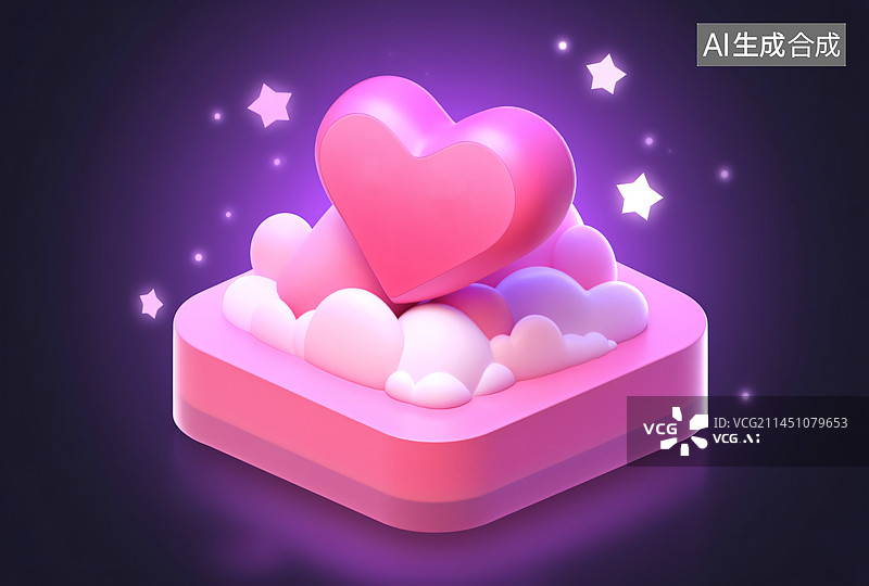 【AI数字艺术】爱心和云星星的3D图标图片素材