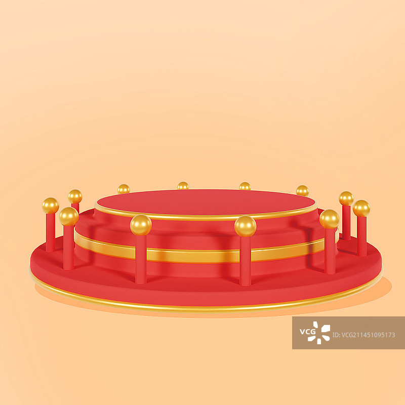 3D立体红色春节产品展台场景插画图片素材