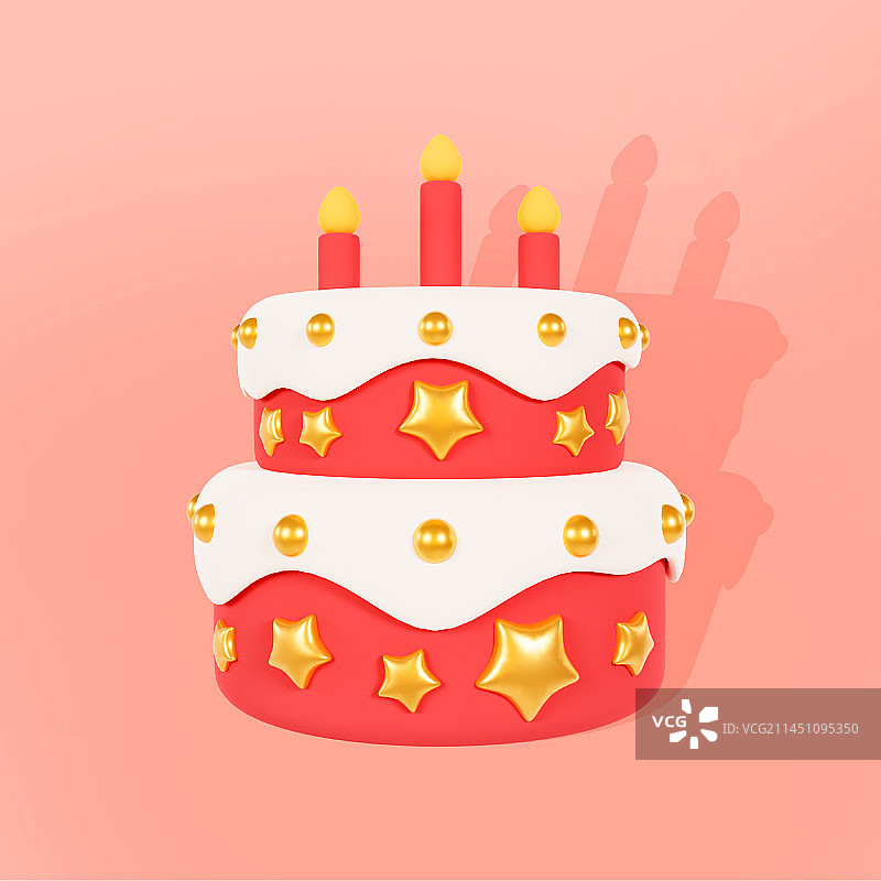 3D立体红色星星生日蛋糕插画图片素材