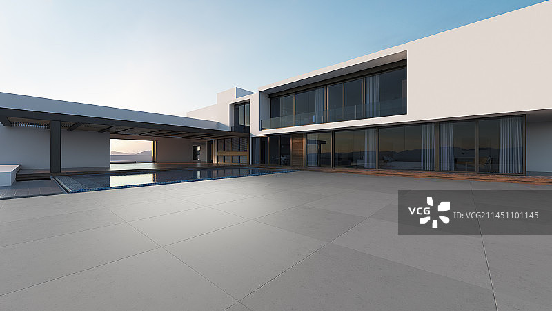 三维渲染的人造空间别墅汽车背景图图片素材