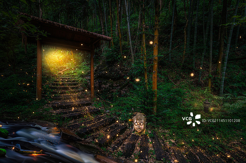 雁荡山森林溪流瀑布石斛谷图片素材