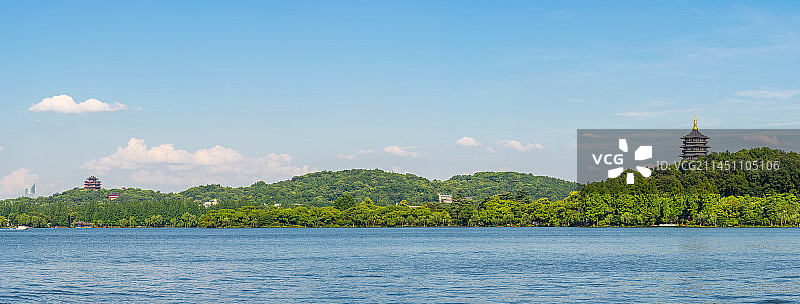 杭州地标古建筑 雷峰塔与城隍阁 杭州西湖风光 西湖山水图片素材