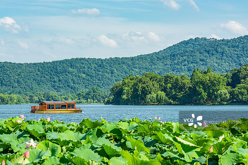 西湖旅游 西湖夏天风景 西湖游船 杭州西湖风光 西湖山水图片素材