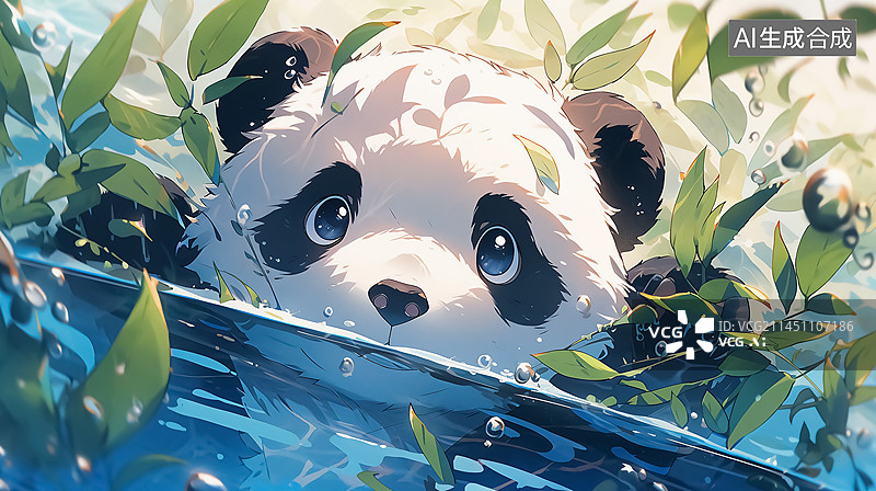 【AI数字艺术】竹林水中的熊猫图片素材