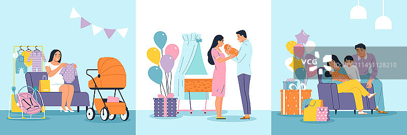 扁平风格婴儿欢迎套装图片素材