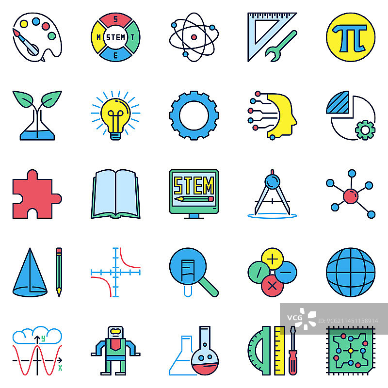 蒸汽教育图标集 - 科学技术图片素材