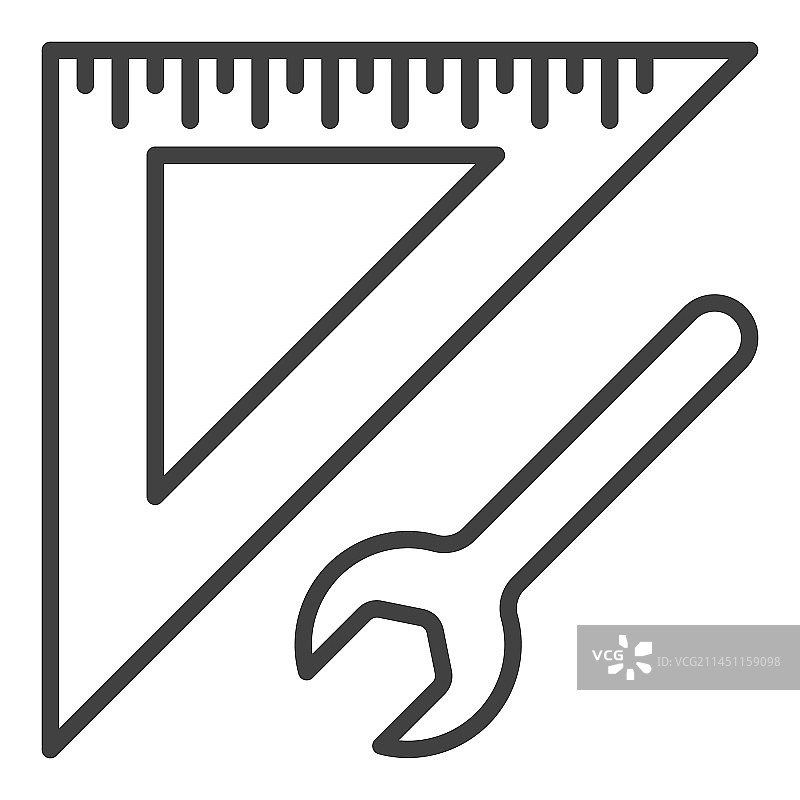 带有扳手概念的三角形细线尺子图片素材