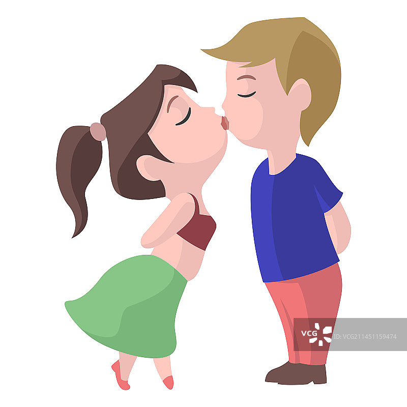 男孩女孩亲吻扁平风格插画图片素材